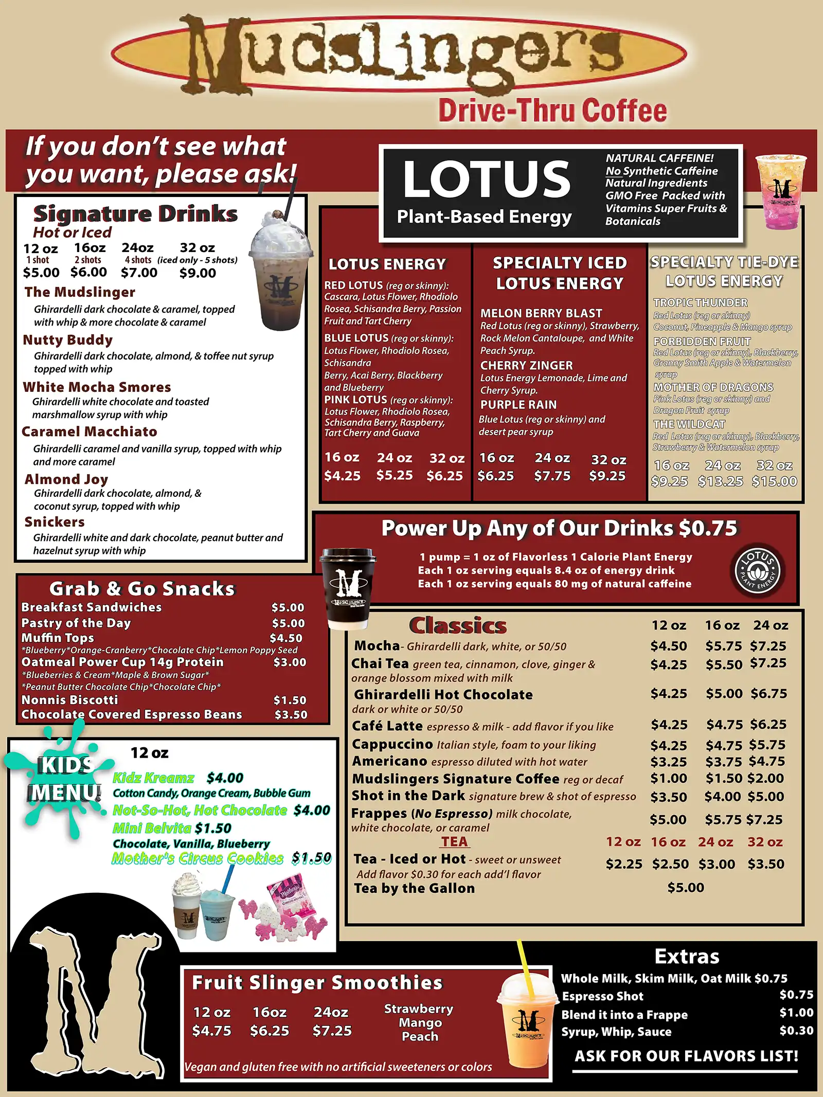 Mudslingers Coffee menu